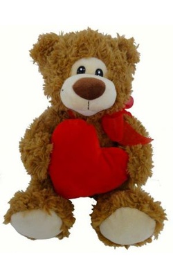 A Valentine Bear - Curly Brown Bear with Heart 26cm