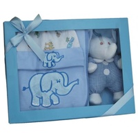 Elephant Gift Set, Rattle Toy, Bib, Hat, Colour - Blue